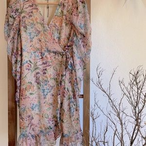 Floral Ruffle Wrap Puff Sleeved Maternity Dress